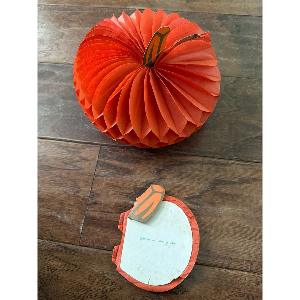 Vintage Beistle Co Honeycomb Paper Pumpkin Decorations Set of 2 Orange‎ Fall MCM